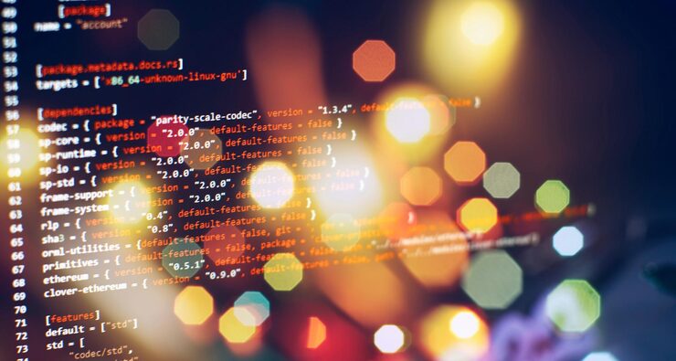 Photo security code on a computer display close up database bits access stream visualisation php language and coding function developer