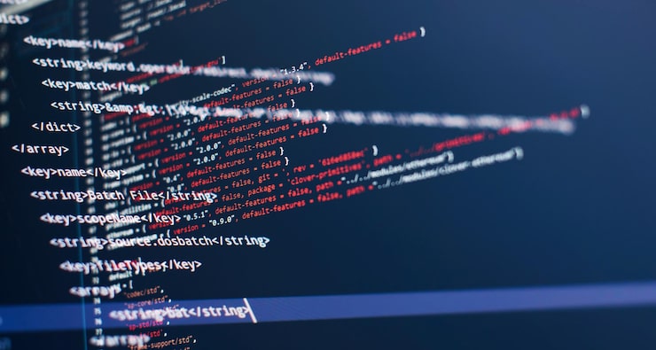 Photo security code on a computer display close up database bits access stream visualisation php language and coding function developer