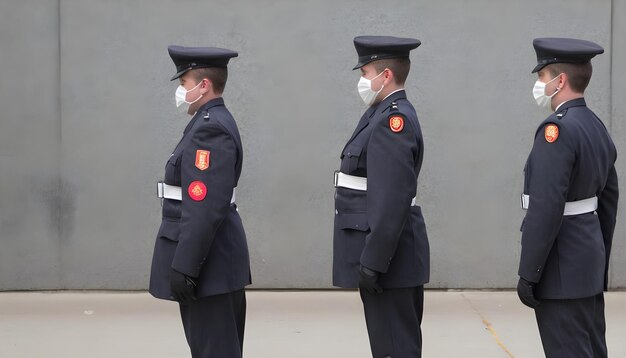 Foto la guardia di sicurezza sta in fila in attesa dello spettacolo della parata della cerimonia.