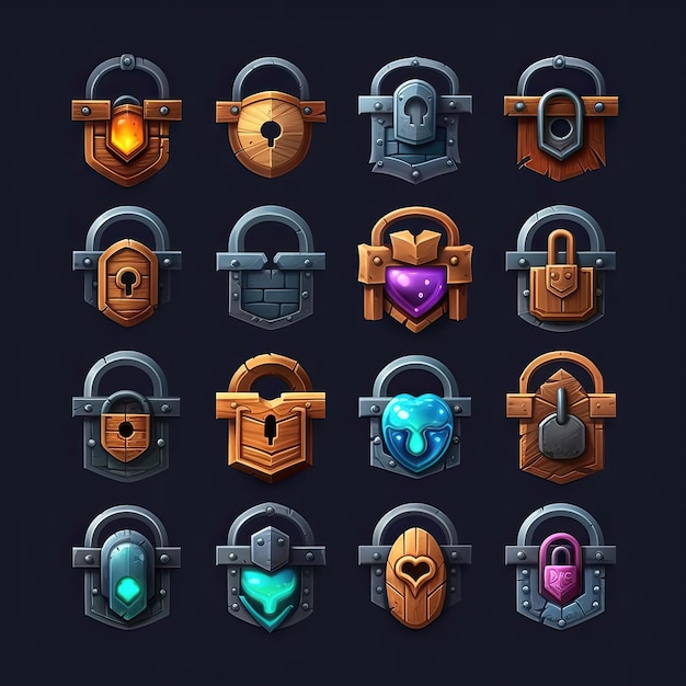 security lock key game ai generated golden open un flat pad ui security lock key game illustration