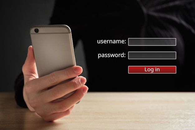 Photo security log in concept for verification using username and password.