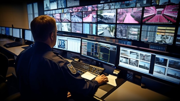 Офицеры службы безопасности изучают видео проверки системы безопасности GENERATE AI