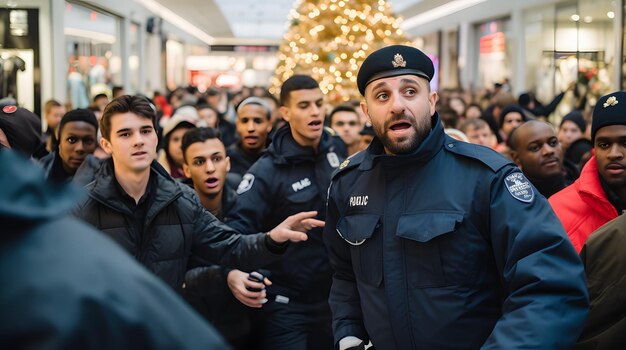 Security personnel managing crowd during a Black Friday sale