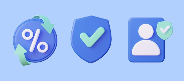 Security refund icons and user icon 3d render