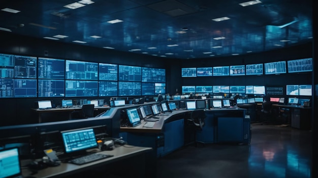 Фото Комната безопасности с компьютерами, данными фондового рынка и данных фондовой биржи концепция кибербезопасности