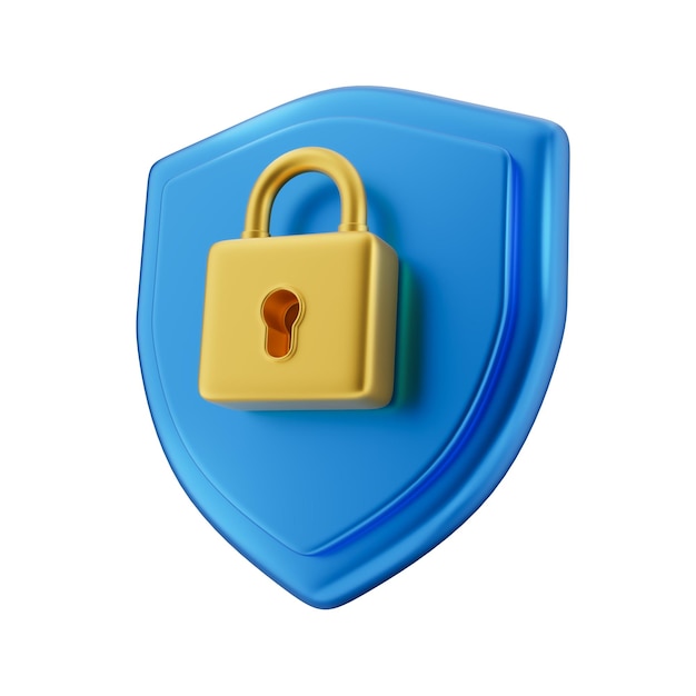 Security shield and lock 3d illustration Cyber protection safety password security