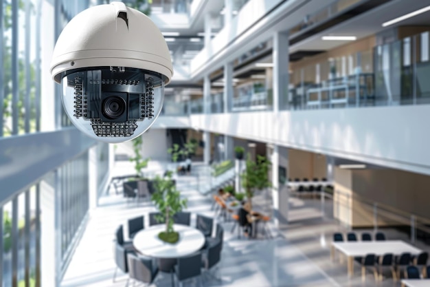 Photo security surveillance cameras in office building