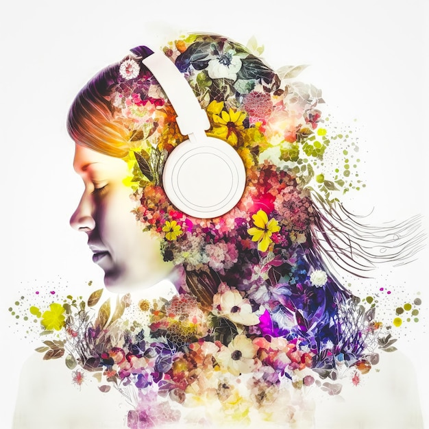 Premium Photo | Sedate double exposure woman portrait in headphone with ...