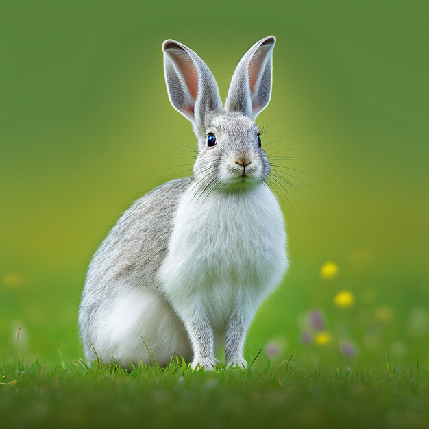 Уравновешенный пасхальный портрет кролика Silver Marten в зеленом поле