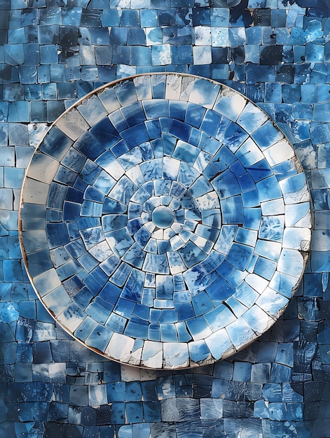 Foto piastra del seder con consistenza di frammenti di ceramica rotta illustrazione in mosaico decorazione di sfondo di tendenza