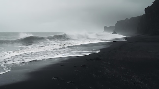 See of dim sand shoreline Atlantic sea waves in Iceland AI Generated