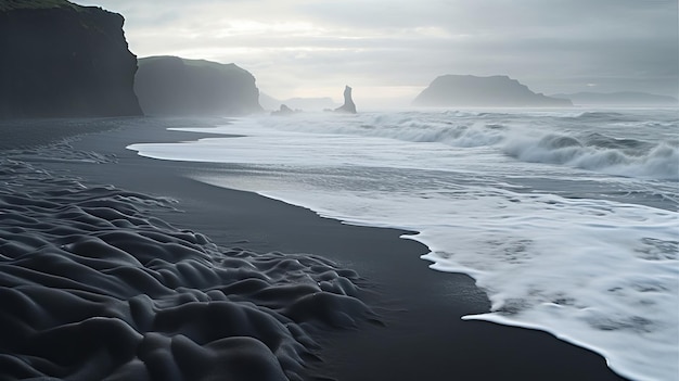 희미한 모래 해안선 바다 파도 보기 크리에이티브 리소스 AI 생성