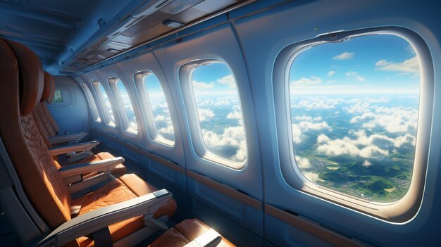 See outside natural scenery form the airplane window when the airplane is on the sky