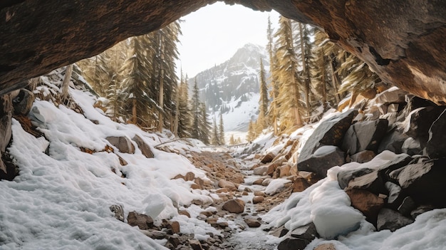 동굴에서 눈이 부드러워지는 모습 크리에이티브 리소스 AI 생성