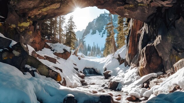See of softening snow in a cave Creative resource AI Generated