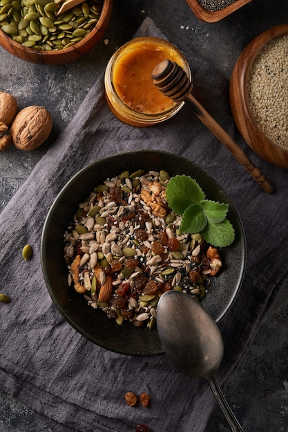 Seed and nut mix with honey and mint