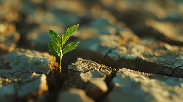 Seed Sprouting in Cracked Earth A closeup of a small green sprout emerging from cracked dry earth symbolizing resilience hope and the unstoppable force of new life