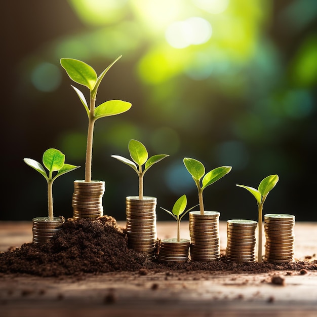 Seedling are growing on coins Concept of finance And Investment