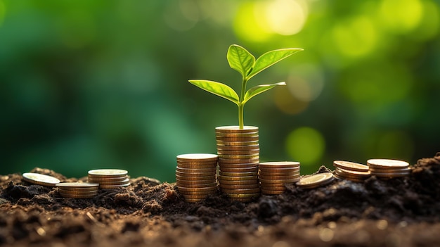 Seedling are growing on coins Concept of finance And Investment