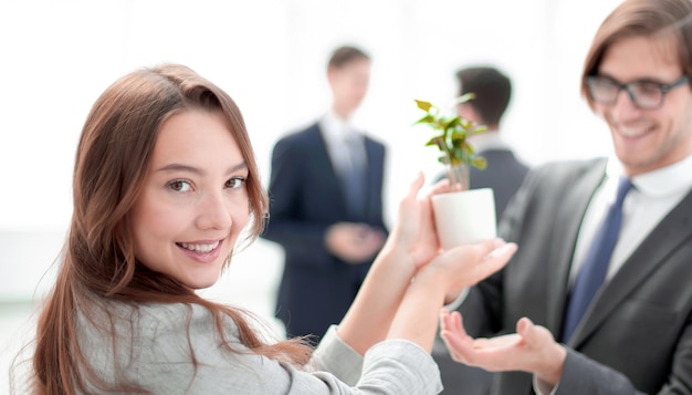 Seedling in the hands of a business woman