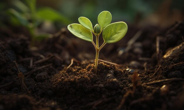 A seedling is growing in the soil