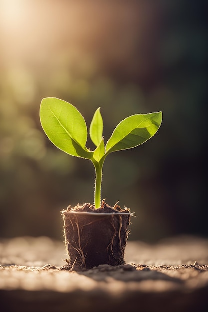 seedling sprout growing in the ground under the sun