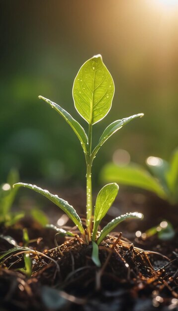 Seedling with morning dew symbolizes hope