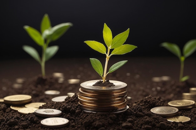 Seedlings in Concept of financial and business growth for profit