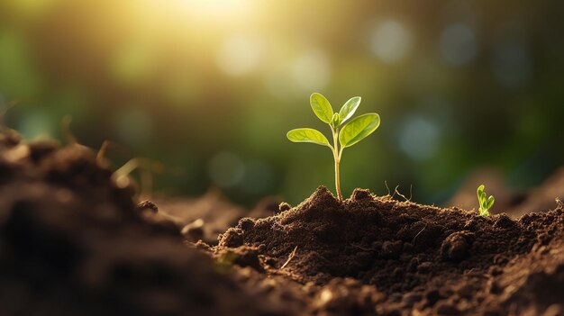 Seedlings Growing from Rich Soil to the Morning Light