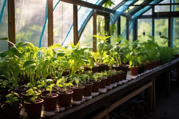 Seedlings of heirloom plants in a greenhouse