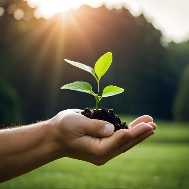 Seedlings in pinch of hand leaf