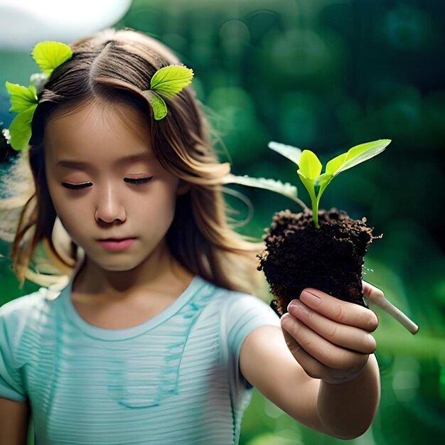 Photo seedlings in pinch of hand leaf