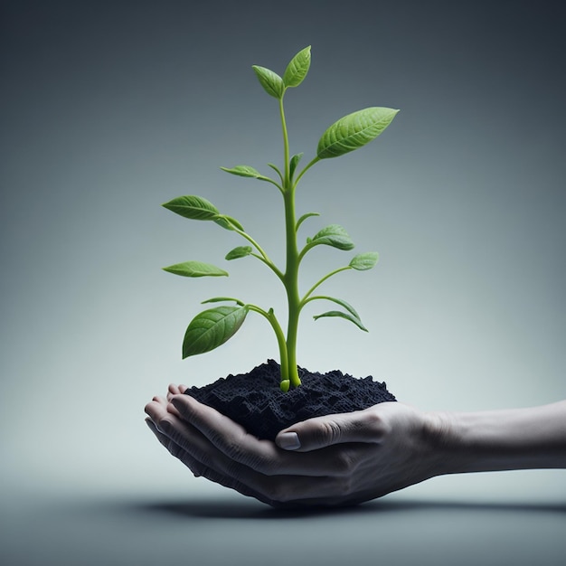 Seedlings in pinch of hand leaf