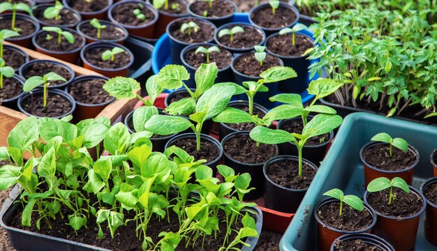 春に庭の植物を植えるための苗。