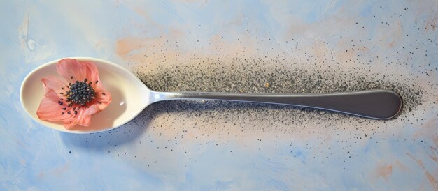 Foto semi trovati in un cucchiaio papavero o poste ka dana isolato sfondo pastello copia spazio
