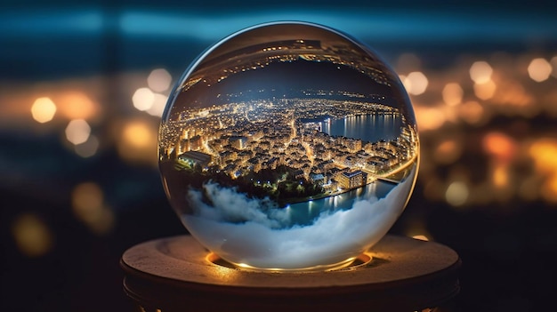 Seeing the city through a glass ball at night The Generative AI