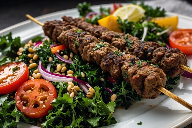 Photo seekh kebabs with mediterranean lentil kale salad