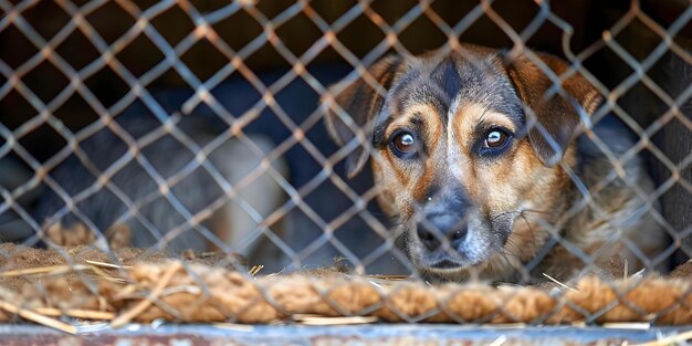 養子養子救助救助 悲しい空腹の流浪犬 避難所のケージコンセプト 動物救助 ペット養子避難所救助 流浪犬動物福祉