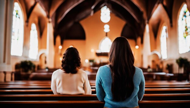 Photo seeking serenity through church devotion and meditation