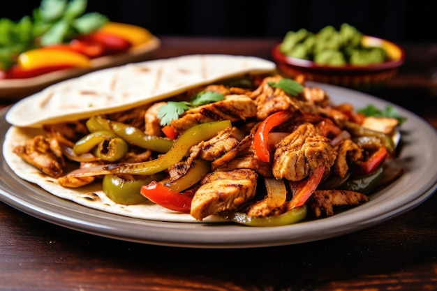 Segment of a grilled chicken fajita on a plate