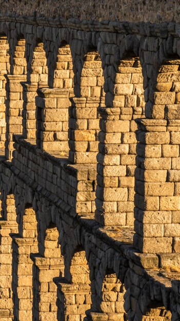 Segovia aqueduct at sunset seen from above