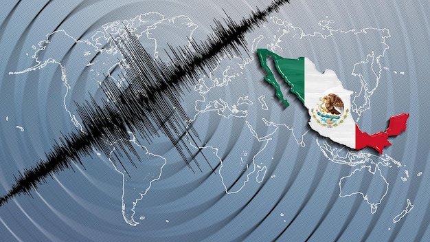 Foto seismische activiteit aardbeving mexico kaart op schaal van richter