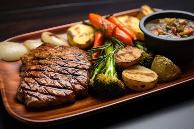 Seitan steak served with grilled vegetables