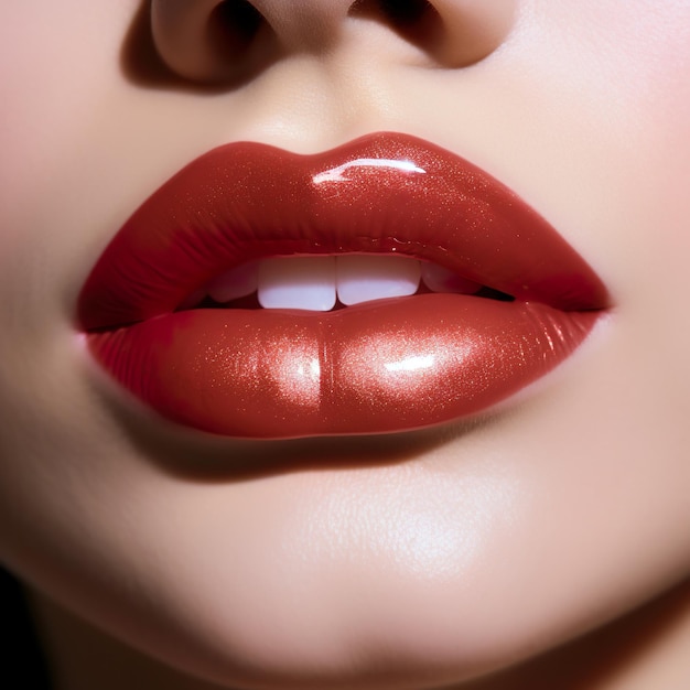 Seksuele volle lippen Natuurlijke glans van de lippen en de huid van de vrouw