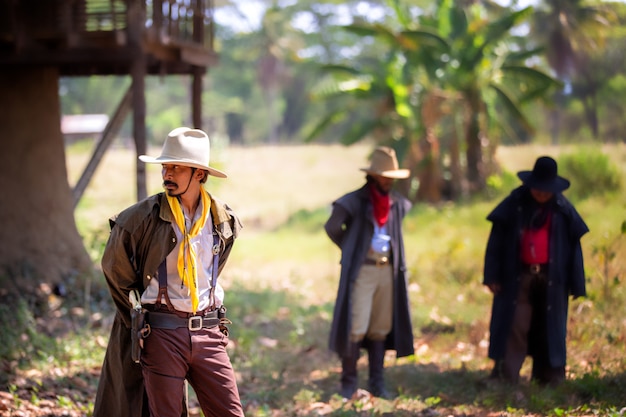 Photo selected focus on cowboys in the farmland