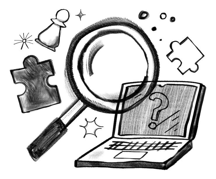 Foto selectie van werknemers png vergrootglas doodle doorzichtige achtergrond