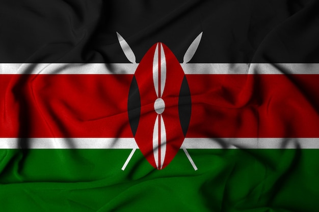 Selectieve focus van de vlag van Kenia, met wuivende stoffentextuur. 3d illustratie