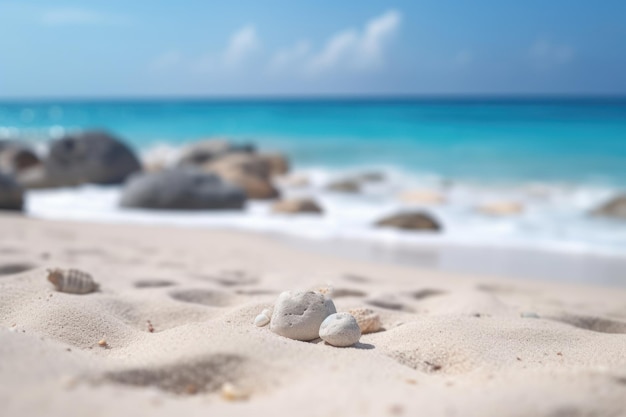 Selectieve focus van wit zand op prachtige strandachtergrond