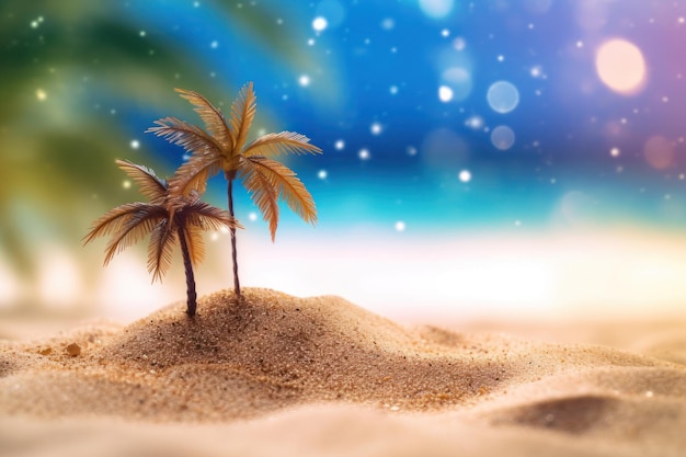 Selectieve nadruk op zand met vage Palm op strand bokeh achtergrond