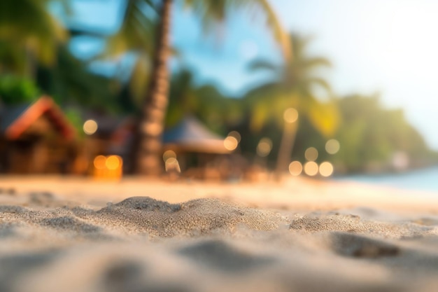 Selectieve nadruk op zand met vage Palm op strand bokeh achtergrond